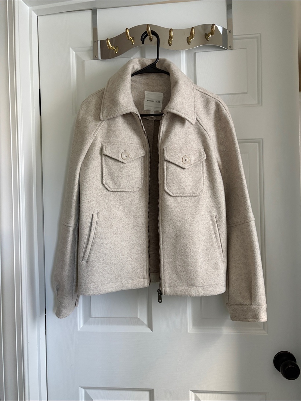 Avec Les Filles Cream Zip Wool-Blend Jacket